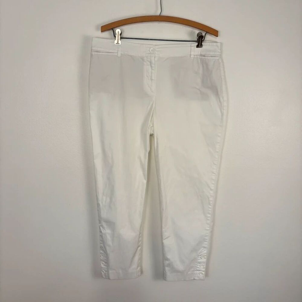 Talbots Perfect Crop Pants Womens 10 White Stretch Button Cuff Ankle Capris